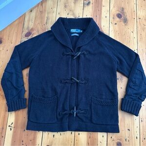 Polo Ralph Lauren Men’s Size L Navy Sweater Toggle Knit Linen Blend Shawl Collar
